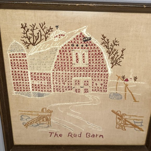 Vintage Hand Crafted Framed Cross Stitch The Red Barn - Picture 2 of 8
